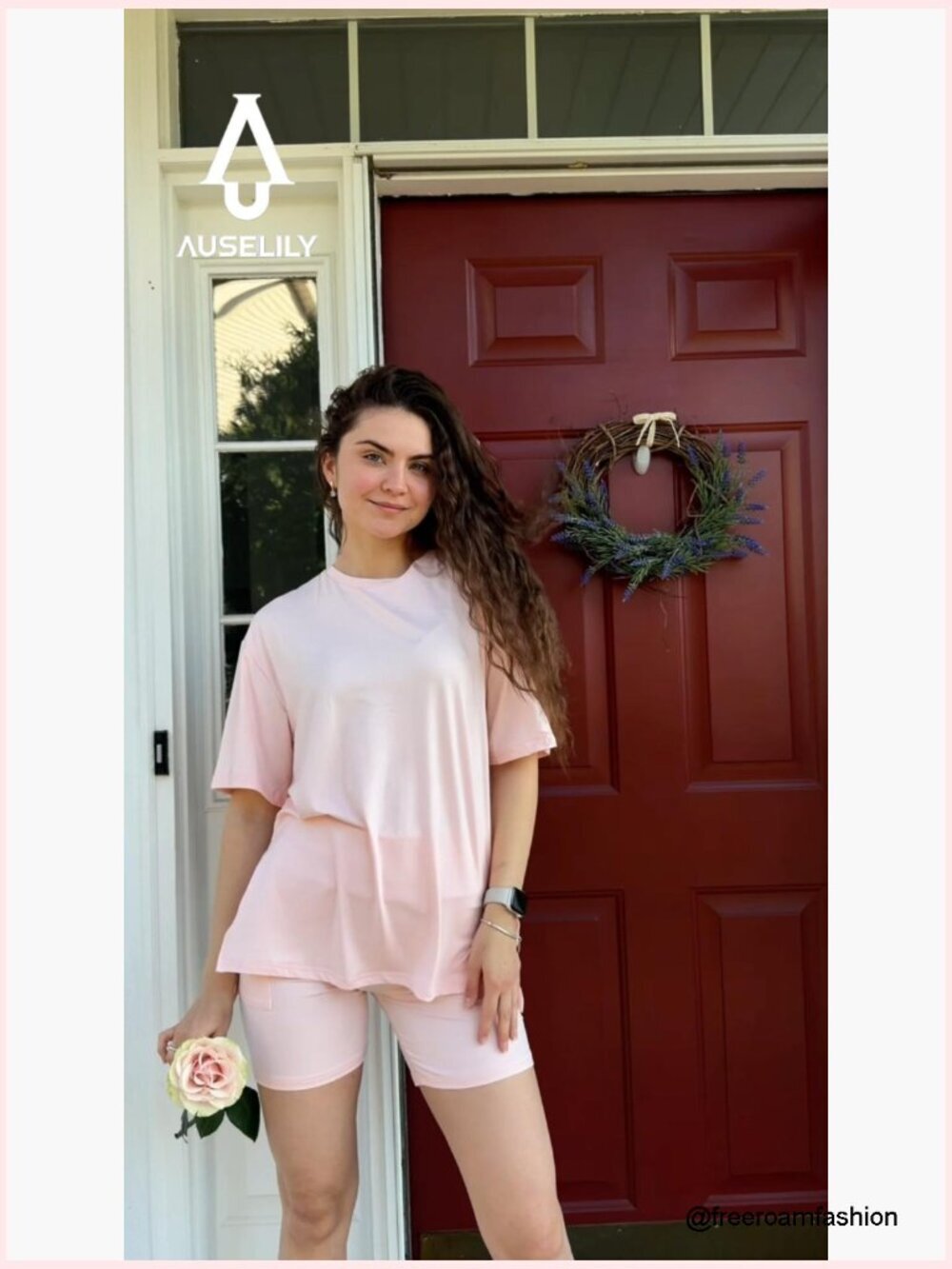 Women's Two Piece Lounge Set Crew Neck Short Sleeve Oversized Shorts Set - Picture 7 of 7